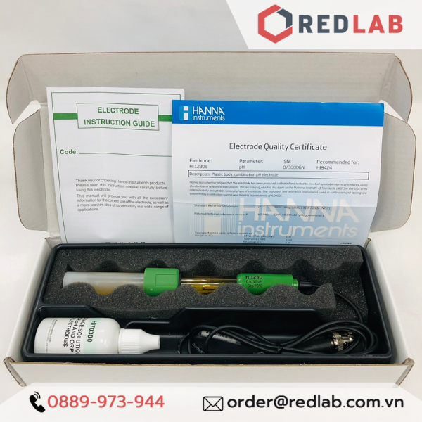 Điện Cực pH Thân Bằng Nhựa Cổng BNC Hanna HI1230B, có VAT