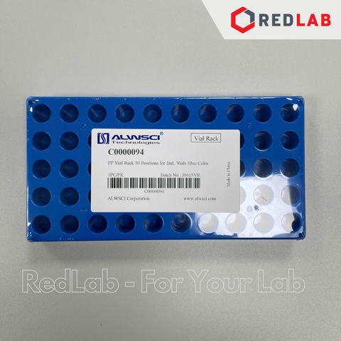 Giá đỡ 50 vị trí cho chai vial 2ml HPLC, ALWSCI C0001265 nhựa PP xanh, 10x19cm, lỗ 12mm sâu 16mm, có VAT