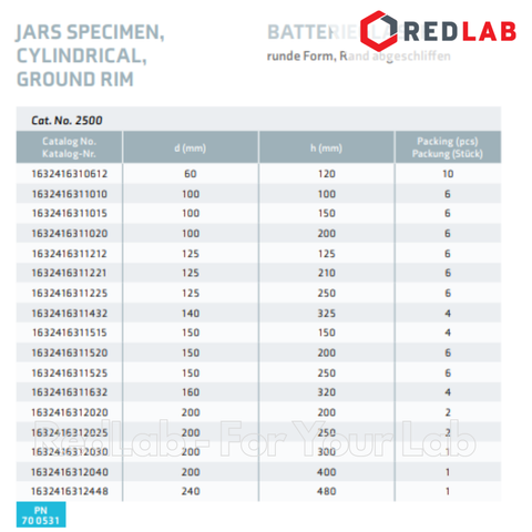 Chậu thuỷ tinh hình trụ SIMAX Ø 150x250 160x320 mm, có VAT