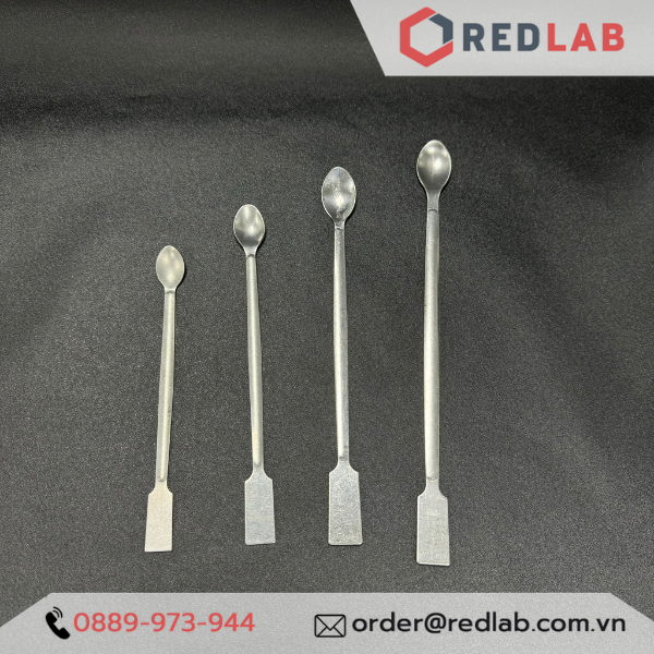 Thìa xúc hóa chất 1 đầu dẹt 1 đầu tròn inox ONELAB 15 17.5 20 23 cm, thìa cân, muỗng múc mẫu thí nghiệm, có VAT