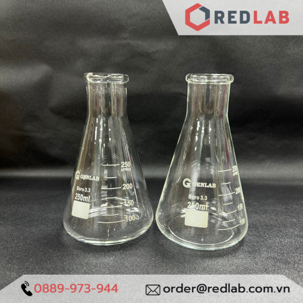 Bình tam giác Miệng hẹp 100ml 250ml 1000ml GENLAB erlen, bình nón thuỷ tinh MH, có VAT