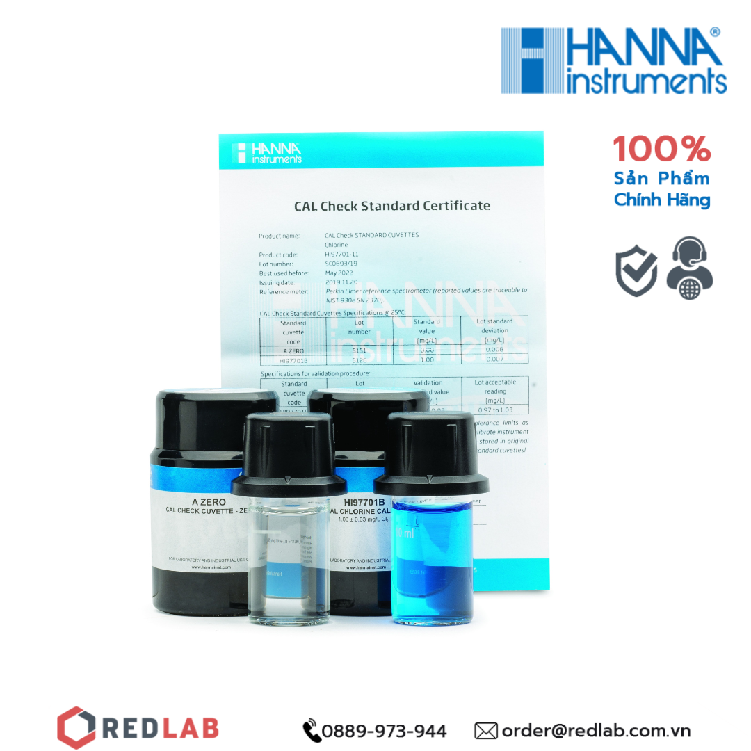  Dung dịch chuẩn CAL Check Clo dư và Clo tổng cho máy đo quang Hanna HI97701-11 