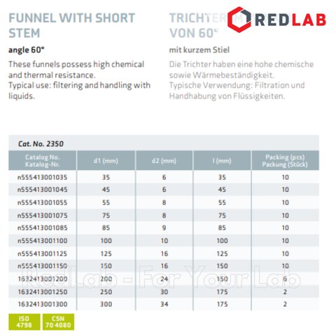 Phễu thuỷ tinh có gân SIMAX size lớn Ø 250 300 mm, glass funnel, có VAT