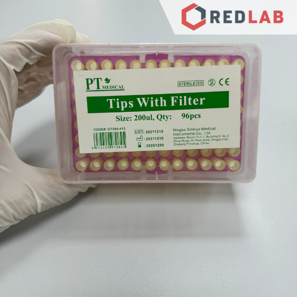 Hộp microtips (đầu típ) micropipet có Lọc 200µl 1000µl tiệt trùng EO, hãng PT Medical, gồm giá đựng, có VAT
