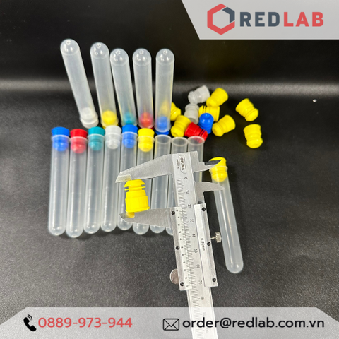 Ống nghiệm nhựa PP có nút 12x75mm, 16x100mm đáy tròn, hãng ISOLAB - Đức 077.04-Redlab