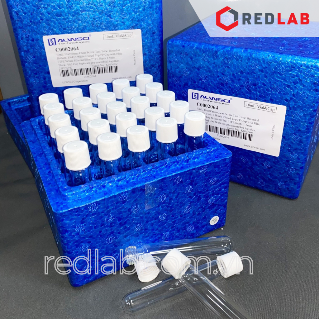 [Hộp 25 cái] Ống nghiệm COD 10ML 16x100mm nắp vặn kín 15-415 PP trắng ALWSCI C0002064 septa 1.5mm PTFE / silicon, có VAT