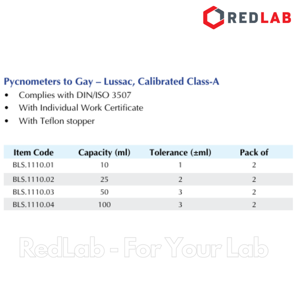 Bình đo tỷ trọng BIOHALL 10 25 50 100 ml class A, Pycnometer thuỷ tinh, nút teflon, có VAT