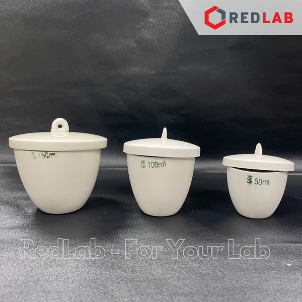 Chén nung sứ có nắp ONELAB Ø 30 40 50 100 200 300 ml, chịu nhiệt, dùng nung đốt mẫu thí nghiệm, có VAT