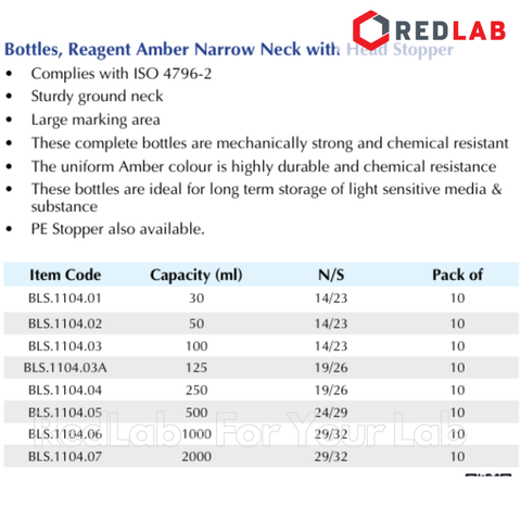 Chai Nâu miệng hẹp nút nhám BIOHALL 30 60 100 125 250 500 ml 1L 2L 5L 10L 20L - 14/23 19/26 24/29 29/32 34/35, có VAT