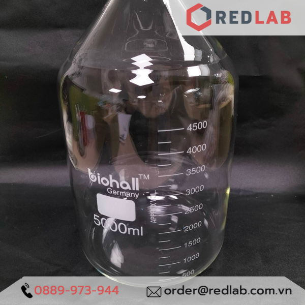 Chai trung tính trắng BIOHALL  25ml đến 20L - nắp vặn PP xanh GL25 GL32 GL45, thuỷ tinh boro 3.3 vạch trắng, có VAT