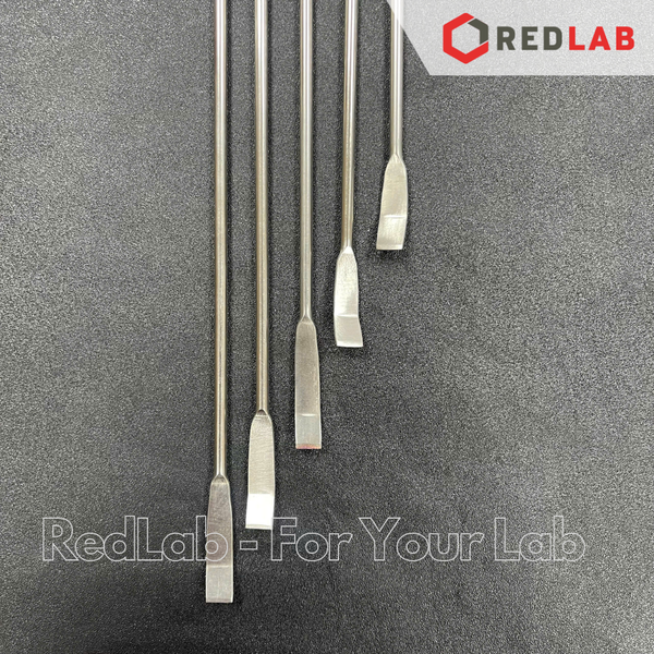 Thìa xúc hóa chất scraper 2 đầu dẹt inox ONELAB 12.5 15 18 20 23 cm, thìa cân, muỗng múc mẫu thí nghiệm, có VAT