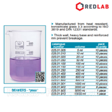 Cốc thủy tinh thấp thành ISOLAB 10 25 50 100 150 250 400 600 ml 1L 2L 5L, beaker - cốc đốt chịu nhiệt boro 3.3, có VAT