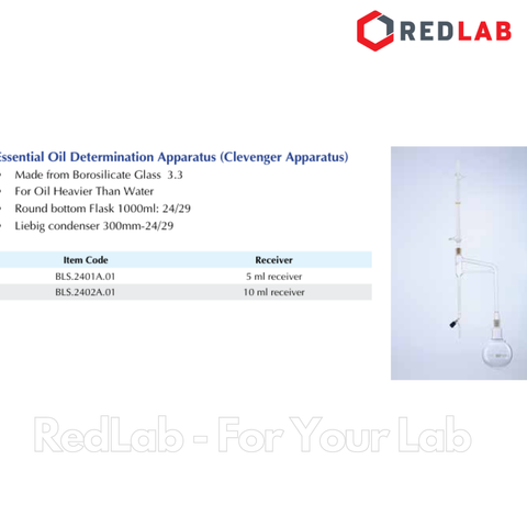 Bộ chiết tinh dầu Nhẹ hoặc Nặng hơn nước BIOHALL (bình cầu 1L + co hứng tinh dầu 10ml + sinh hàn thẳng) boro 3.3, có VAT