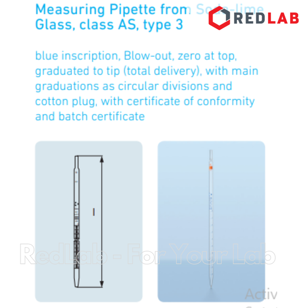 Pipet thẳng vạch xanh DURAN Class AS 0.5 1 2 5 10 20 25 50 ml, ống hút thủy tinh kẻ vạch thí nghiệm, có VAT