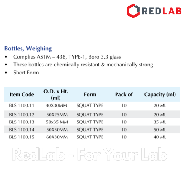 Chén cân thấp thành BIOHALL 40x30 50x25 50x35 50x50 60x30 mm, thủy tinh boro 3.3, có VAT