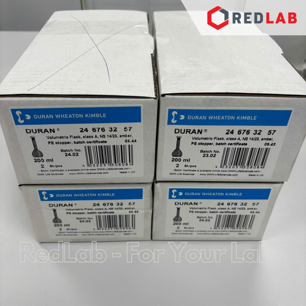 Bình định mức Nâu DURAN Class A 50 100 200 250 500 1000 2000 ml, nút nhựa, Amber Volumetric flask, có VAT