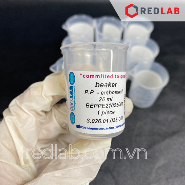 Ca nhựa PP không quai vạch nổi trắng ISOLAB 25 50 100 250 500 1000 2000 ml, cốc đong hóa chất chịu nhiệt, có VAT