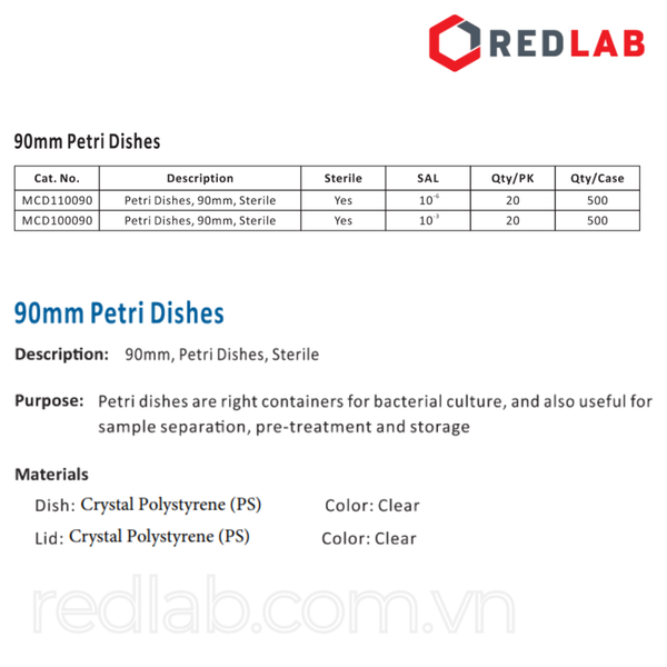 [Thùng 500 cái Tiệt trùng] Đĩa Petri nhựa 90x15mm MCD110090 hãng JET Biofil, gói 20 cái, có VAT