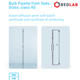 Pipet bầu 1 vạch DURAN Class AS 1 2 5 10 20 25 50 ml, ống hút thủy tinh chính xác thí nghiệm, có VAT