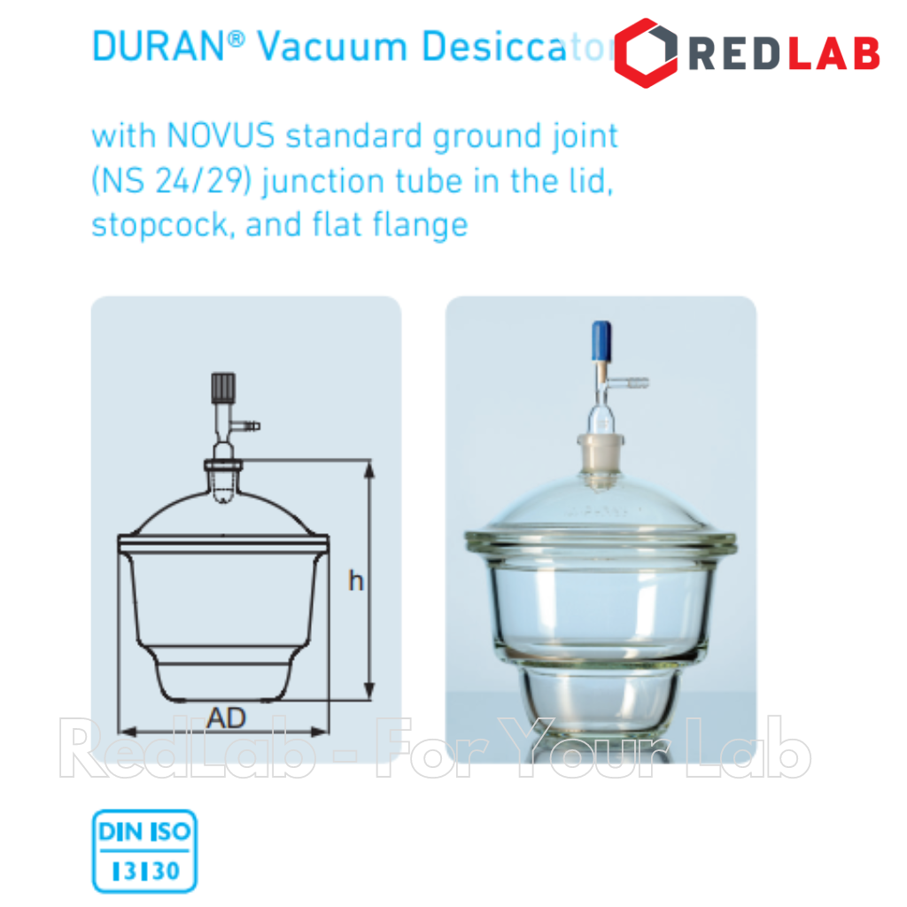Bình hút ẩm trắng có vòi, vĩ inox DURAN Class A 100 150 200 250 300 mm – 0.7 2.4 5.8 10.5 18.5 L, Desiccator, có VAT