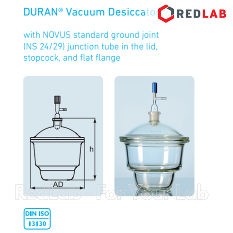 Bình hút ẩm trắng có vòi, vĩ inox DURAN Class A 100 150 200 250 300 mm - 0.7 2.4 5.8 10.5 18.5 L, Desiccator, có VAT