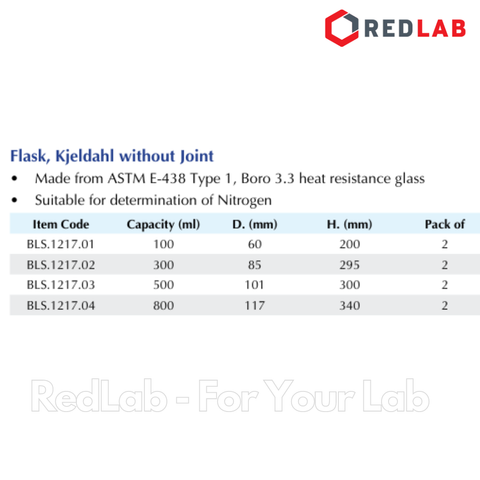 Bình Kjeldahl BIOHALL 100 300 500 ml, thủy tinh boro 3.3, mark trắng, có VAT