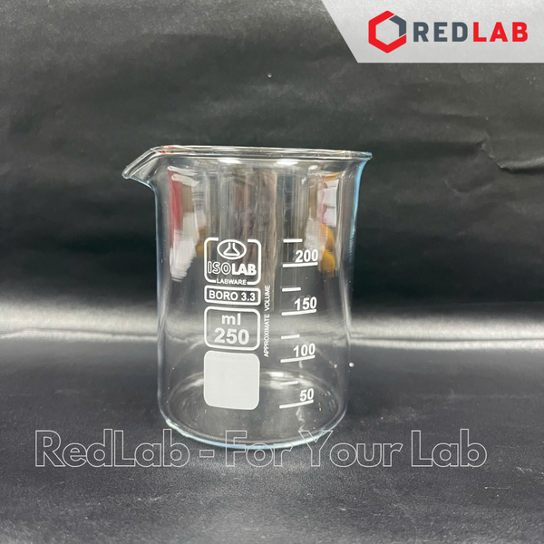 Cốc thủy tinh thấp thành ISOLAB 10 25 50 100 150 250 400 600 ml 1L 2L 5L, beaker - cốc đốt chịu nhiệt boro 3.3, có VAT