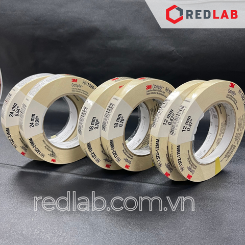 Băng keo nhiệt 3M 1322 cuộn 55 mét, khổ 12mm, 18mm, 24mm x 55m (giấy chỉ thị tiếp xúc cho tiệt trùng bằng hơi nước) có VAT - REDLAB