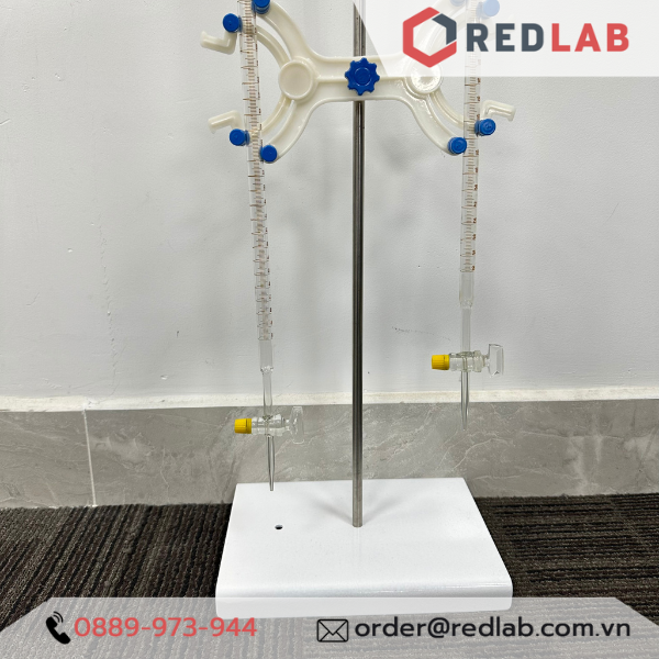 Buret trắng khoá thủy tinh ONELAB 10 25 50ml, burette thủy tinh chia vạch cho thí nghiệm chuẩn độ, có VAT