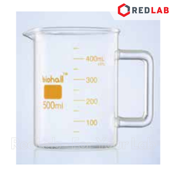 Cốc thuỷ tinh có tay cầm BIOHALL 250ml 500ml, chia vạch trắng, chịu nhiệt cao, có VAT