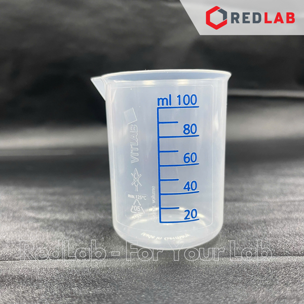 Cốc nhựa PP không quai, vạch sơn xanh VITLAB 100 250 500 1000 ml, có VAT