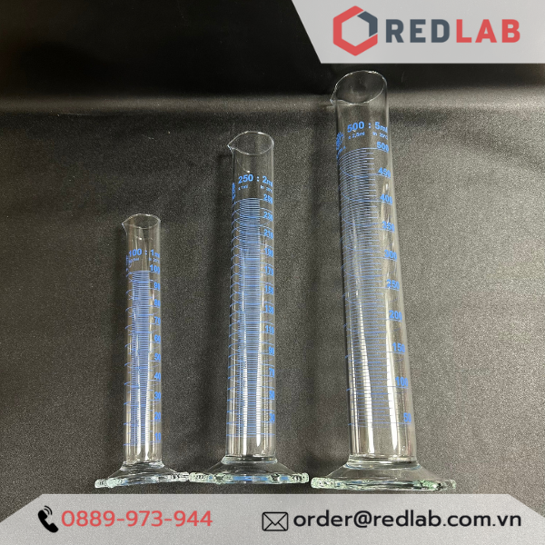 Ống đong thủy tinh SIMAX Class A 5 10 25 50 100 250 500 1000 ml, đế lục giác, vạch xanh, Measuring Cylinder, có VAT
