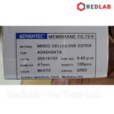 [Hộp 100 tờ] Màng lọc vi sinh MCE Ø 47mm 0.45um ADVANTEC A045H047A kẻ sọc, tiệt trùng từng tờ, có VAT
