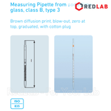 Pipet thẳng vạch nâu DURAN Class B 0.1 0.2 0.5 1 2 5 10 20 25 ml, ống hút thủy tinh kẻ vạch thí nghiệm, có VAT