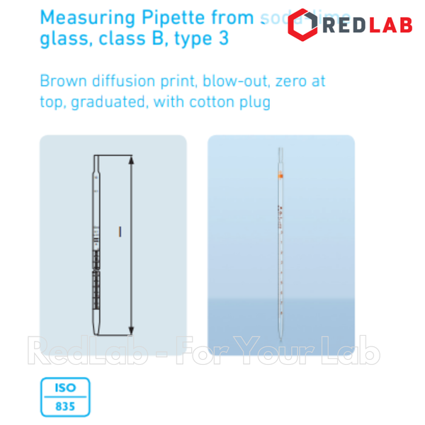 Pipet thẳng vạch nâu DURAN Class B 0.1 0.2 0.5 1 2 5 10 20 25 ml, ống hút thủy tinh kẻ vạch thí nghiệm, có VAT