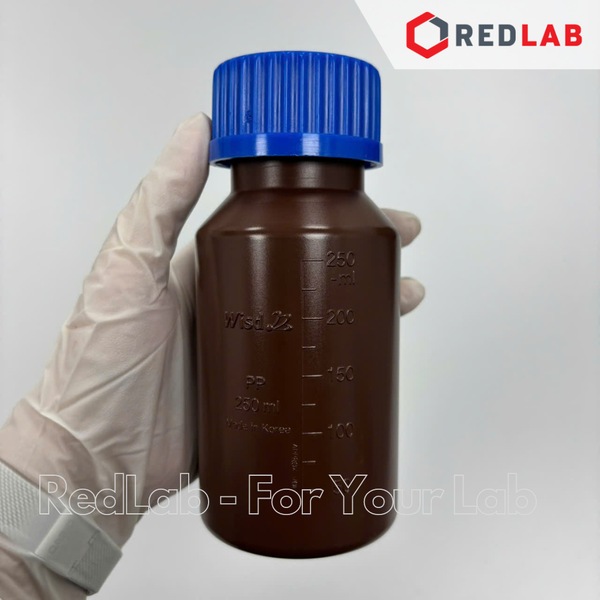 Chai nhựa PP nâu miệng rộng WISD 100 250 500 1000 2000 ml - nắp vặn xanh GL32 GL 45, chịu nhiệt, vạch nổi, có VAT