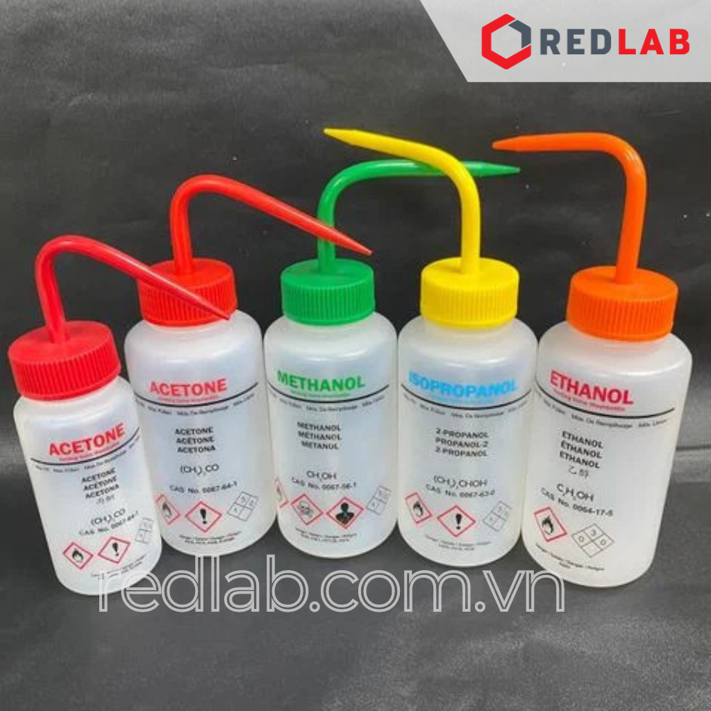 Bình tia nhựa đựng dung môi ONELAB 250 500 ml nhãn Ethanol, Acetone, Methanol, Isopropanol, có VAT