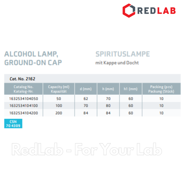 Đèn cồn thuỷ tinh SIMAX 100ml, nút đậy nhám thuỷ tinh, alcohol lamp, có VAT