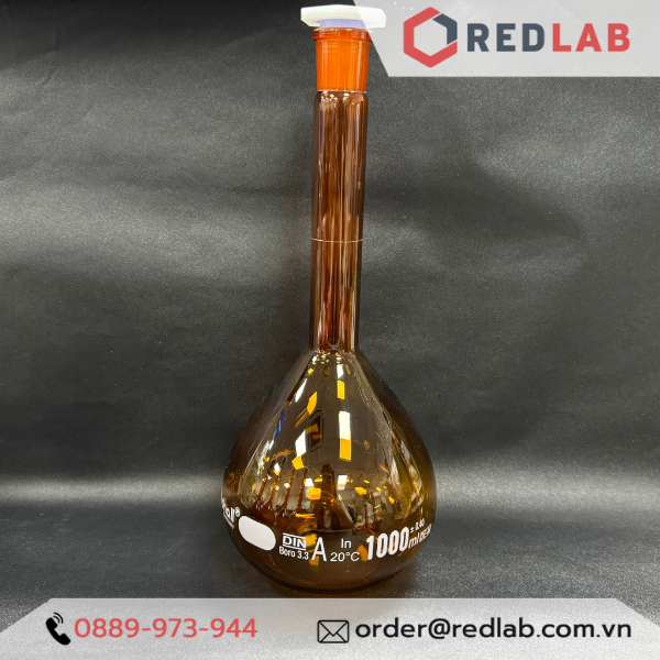 Bình định mức Nâu BIOHALL 1 2 5 10 20 25 50 100 200 250 500 ml 1L 2L 5L 10L, class A, nút nhựa, vạch sơn trắng, có VAT