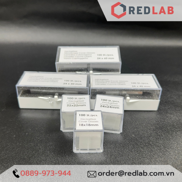 Lamen phiến kính MARIENFELD Đức cover glass 15x15 18x18 20x20 22x22 24x24 22x40 24x40 24x50 24x60 mm (hộp 100 cái) có VAT