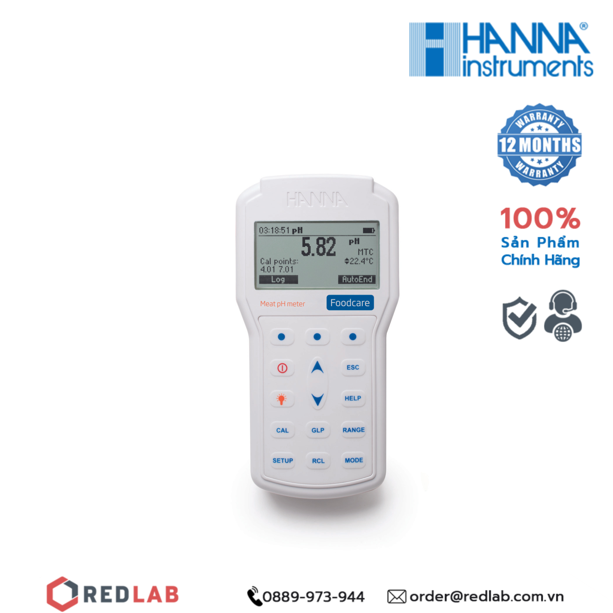 Máy đo nhiệt độ/pH trong thịt thế hệ mới Hanna HI98163