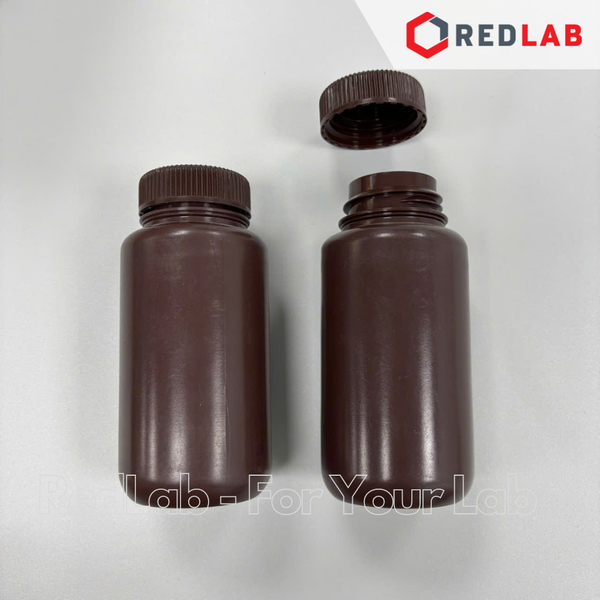 Chai nhựa PP NÂU nắp vặn, miệng rộng ONELAB chịu nhiệt hấp tiệt trùng 121°C, chịu hoá chất tốt