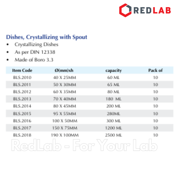 Chậu thủy tinh có mỏ BIOHALL 60 65 80 180 200 280 300 1200 2500 ml, thủy tinh boro 3.3, có VAT
