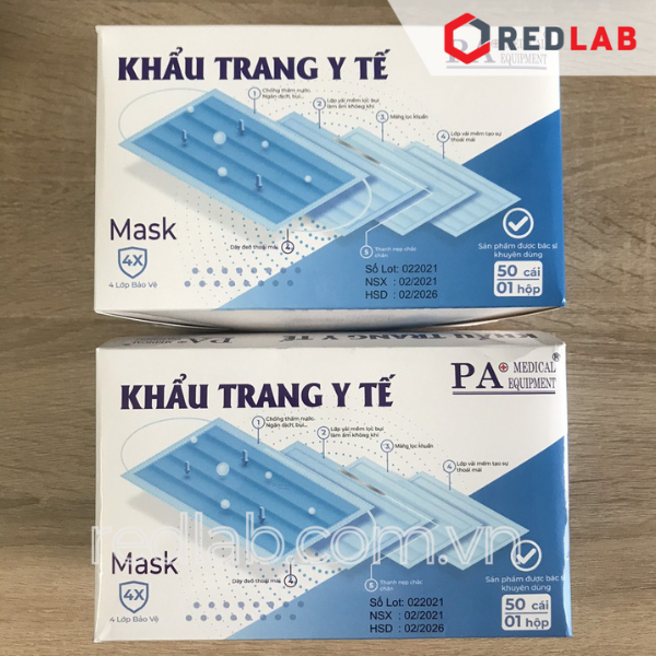 Khẩu trang 4 lớp kháng khuẩn PA Medical / USASEN, màu xanh dương, vải không dệt, hộp 50 cái, có VAT