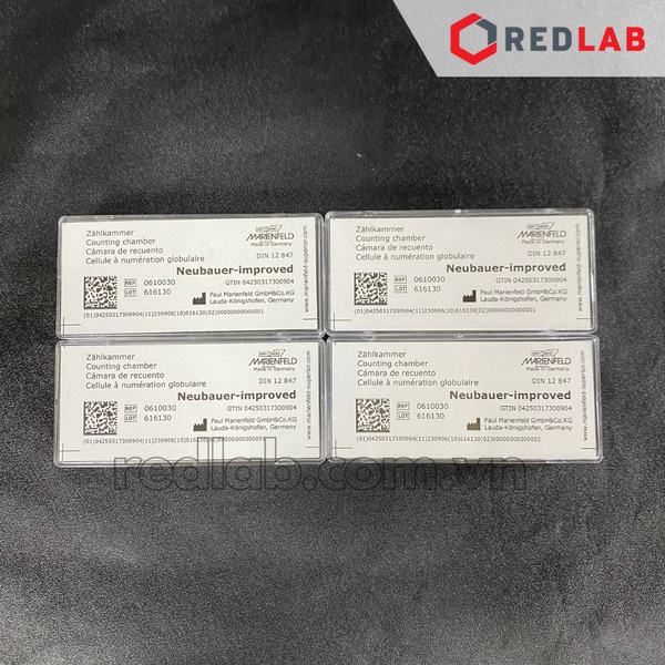 Buồng đếm tế bào thủy tinh Neubauer improved (cải tiến) tráng bạc (bright line) MARIENFELD Đức 0610030, có VAT