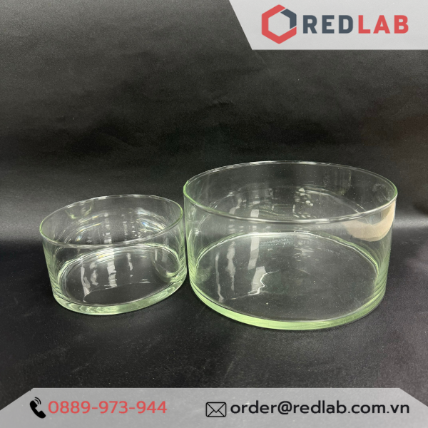 Chậu thuỷ tinh ONELAB Ø 14x7 20x10 cm, dùng đựng mẫu thí nghiệm, có VAT