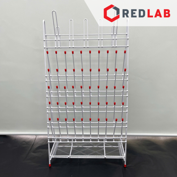 Giá phơi dụng cụ thí nghiệm 1 mặt ONELAB 55 vị trí kèm khay hứng, thép bọc nhựa,  giá đỡ vật tư phòng lab tự đứng, có VAT