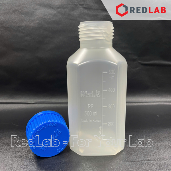 Chai nhựa PP trắng vuông WISD 100 250 500 1000 2000 ml - nắp vặn xanh GL32 GL 45, chịu nhiệt, vạch nổi, có VAT