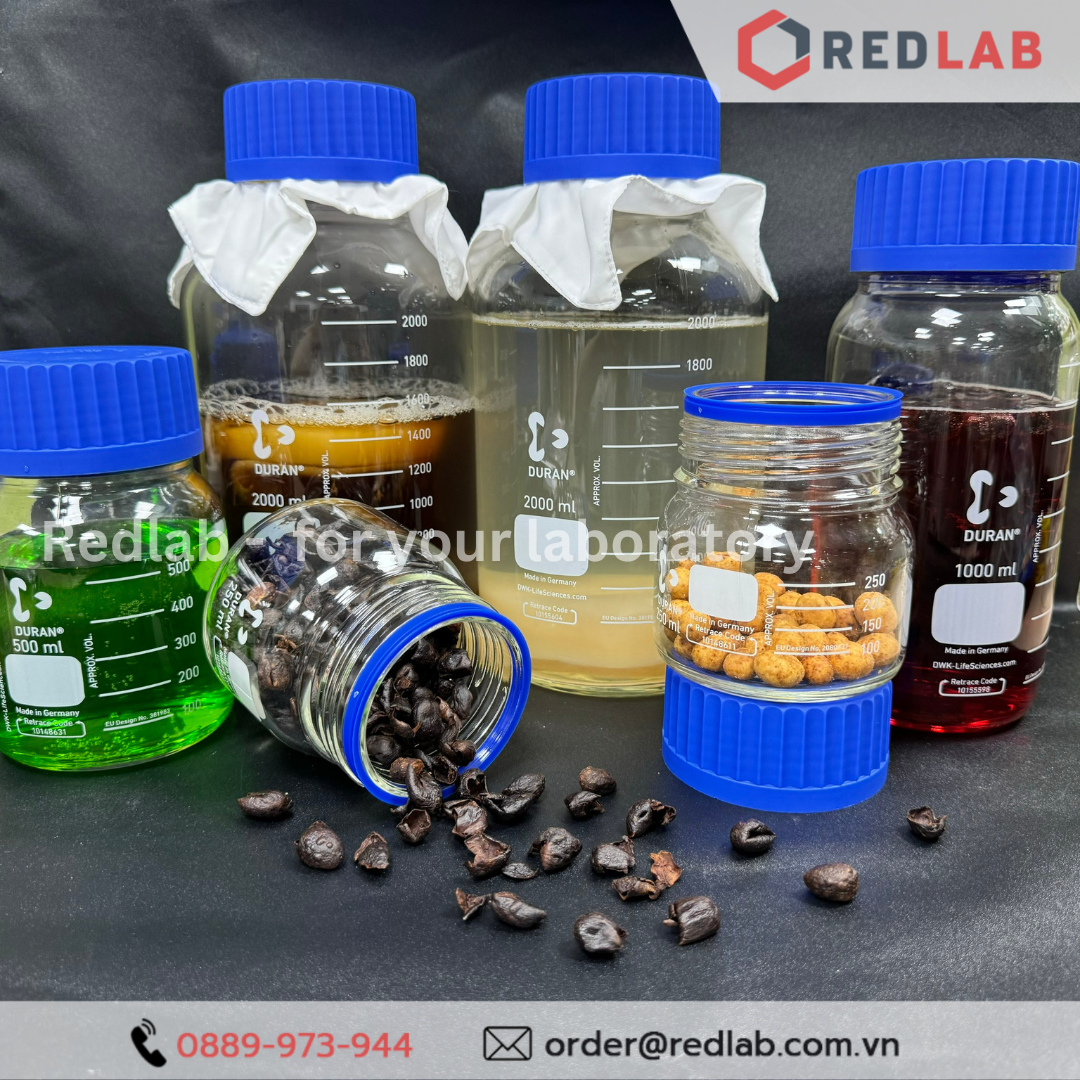 Chai trung tính Miệng Rộng GLS 80 DURAN 250 500 1000 2000 ml, chịu nhiệt hấp tiệt trùng, có VAT