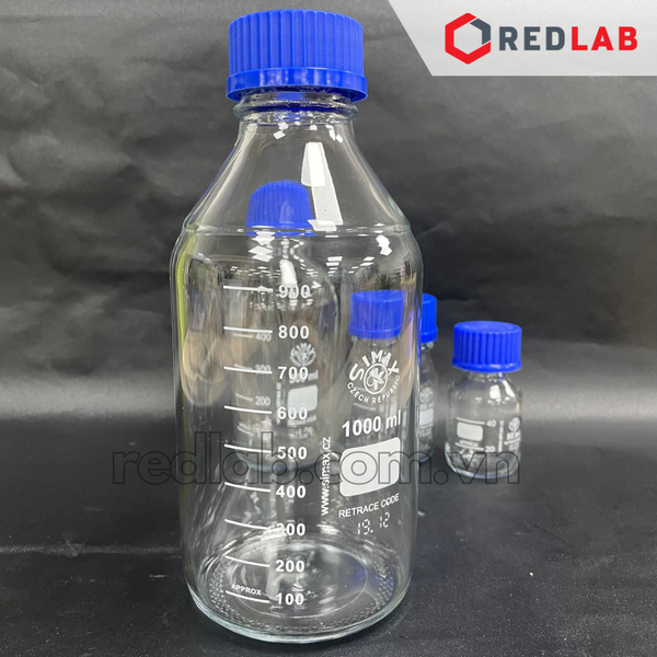 Chai trung tính trắng SIMAX Class A 50 100 150 250 500 ml, 1 2 5 10 20 L nắp vặn PP xanh GL 32 45, có VAT